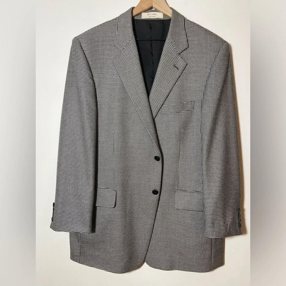 John W Nordstrom 100% Cashmere Loro Piana Blazer Black White 44 Regular